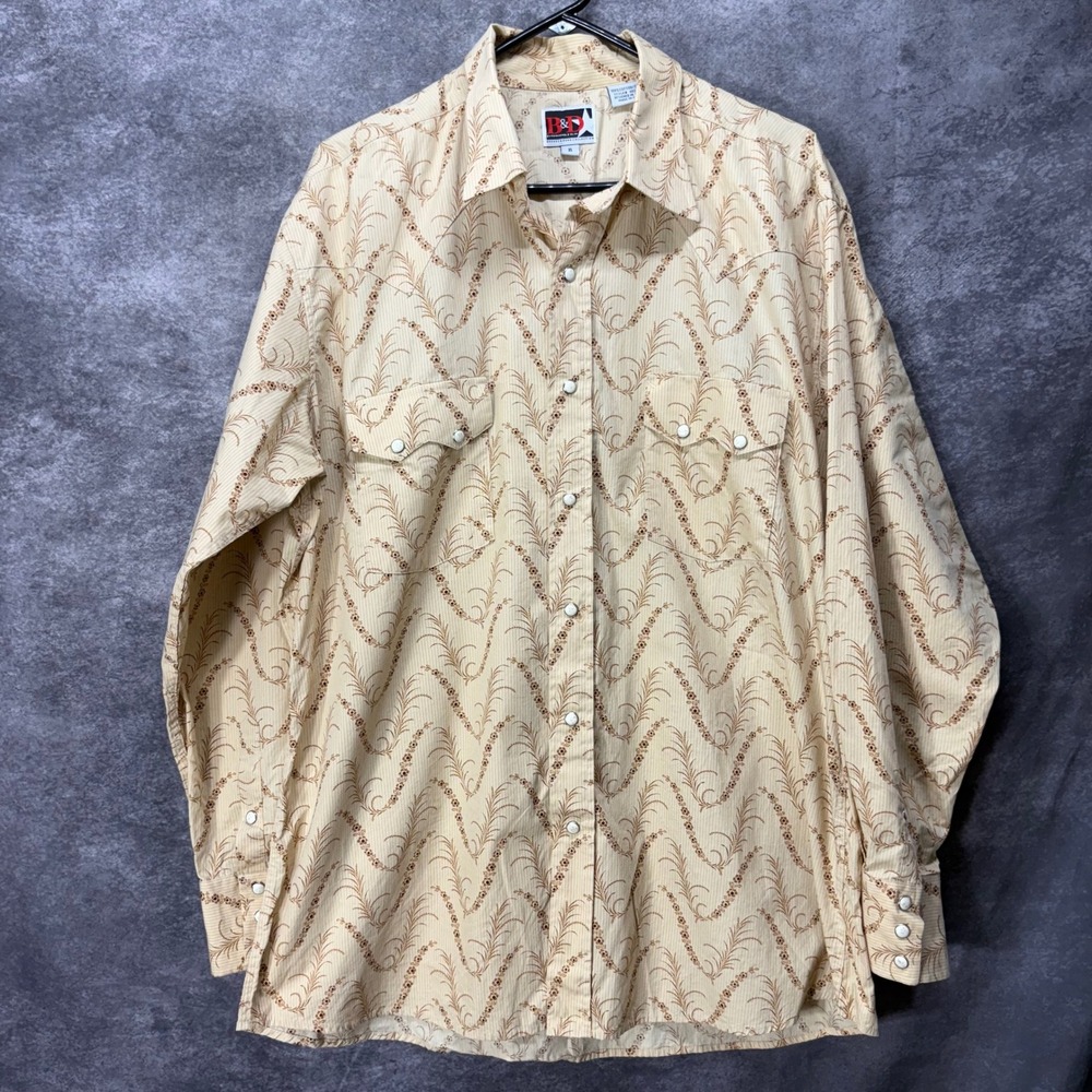 Brooks‎ & Dunn Panhandle Slim Western Pearl Snap Shirt Mens XL Tan Floral